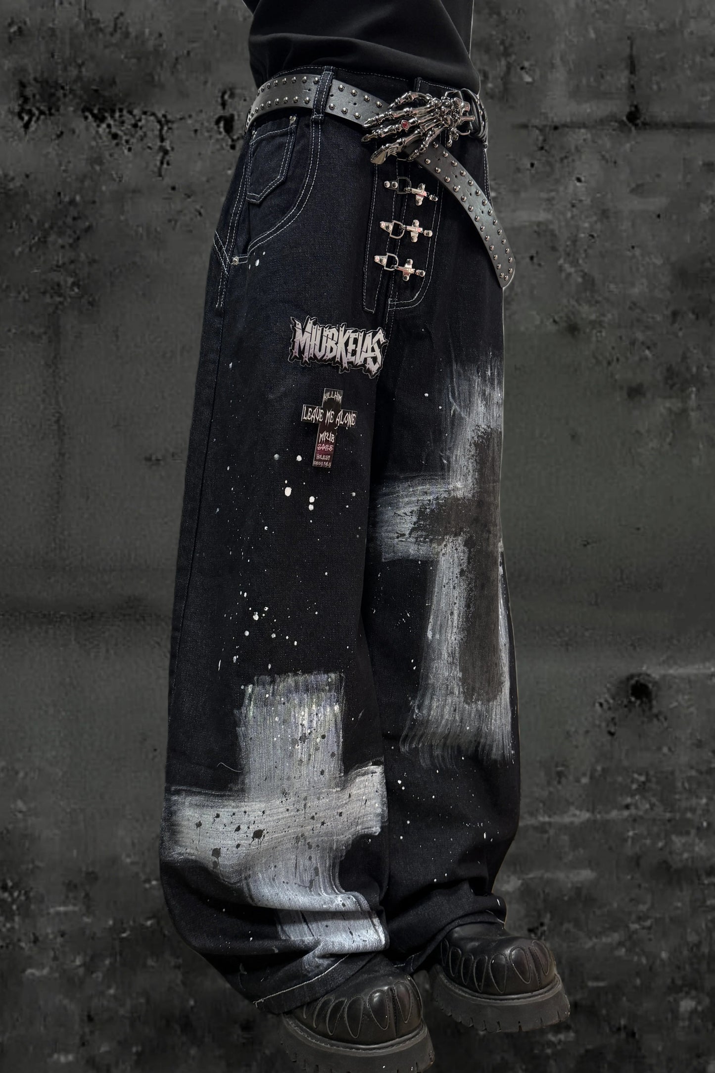 インクスプラッシュドグラフィティデニムパンツ+ベルト