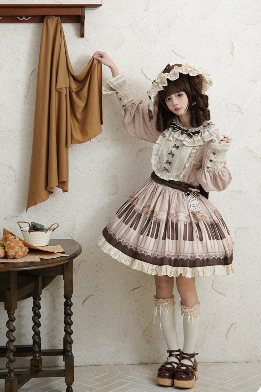 Elegant Classical Piano Print Lolita Dress + Setup + Accessories