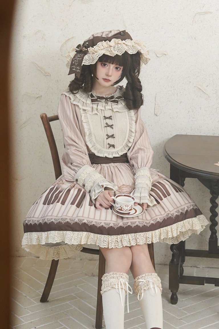 Elegant Classical Piano Print Lolita Dress + Setup + Accessories