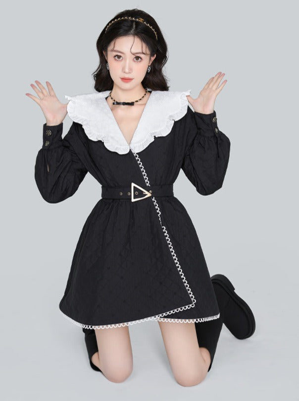 Ruffle Lace Mid Length Waist Design Coat