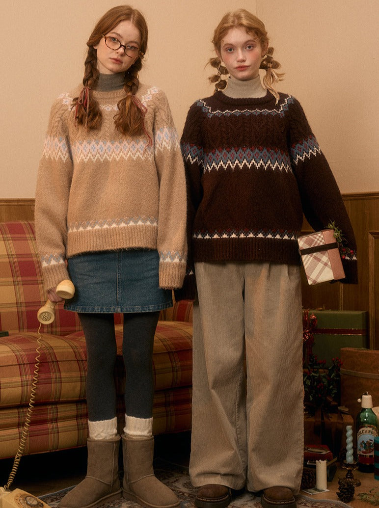 Retro Christmas Fair Isle Pullover Sweater