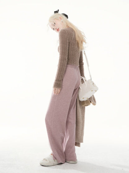 ONEOFUUU Small Man Custom Smoke Pink Purple Knitted Casual Drap Wide Leg Pants Loose Pants Women's Autumn and Winter