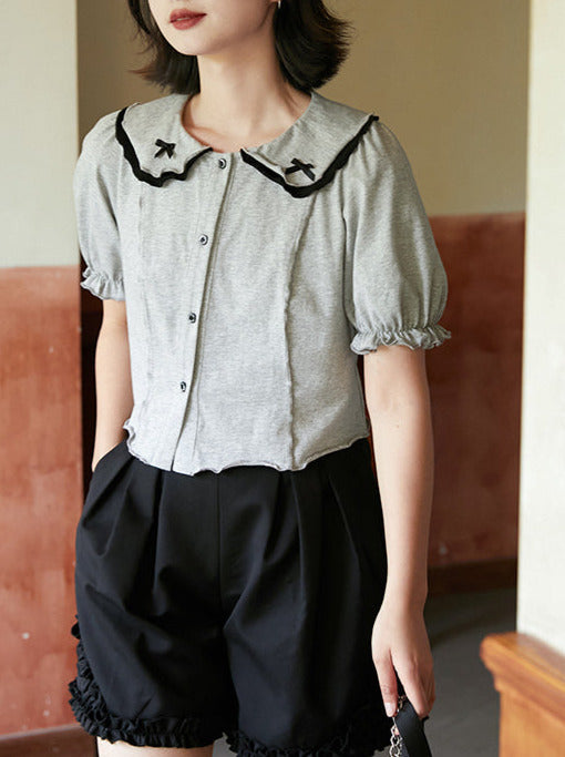 Mellow Frill Ribbon Collar Top