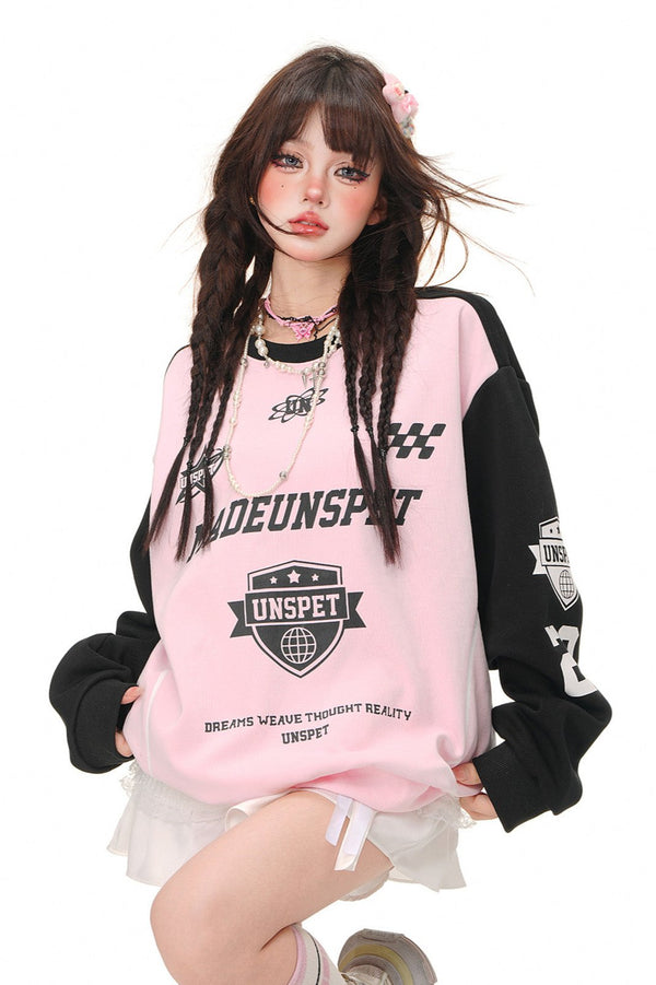 コリアンベースボールコントラストスウェットシャツ