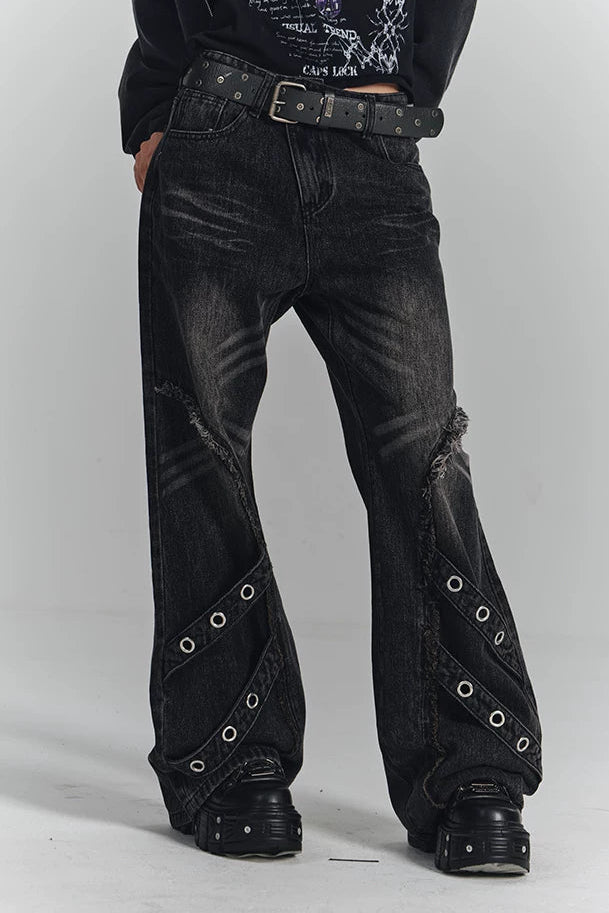 レトロウォッシュドフレイドジーンズパンツ