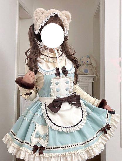 【Pre-order item】Chocolate Mint Sailor Collar Girly Maid Dress + Cake Hat