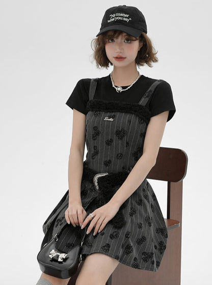 Retro Black Rose Suspended Dress + Black T-Shirt