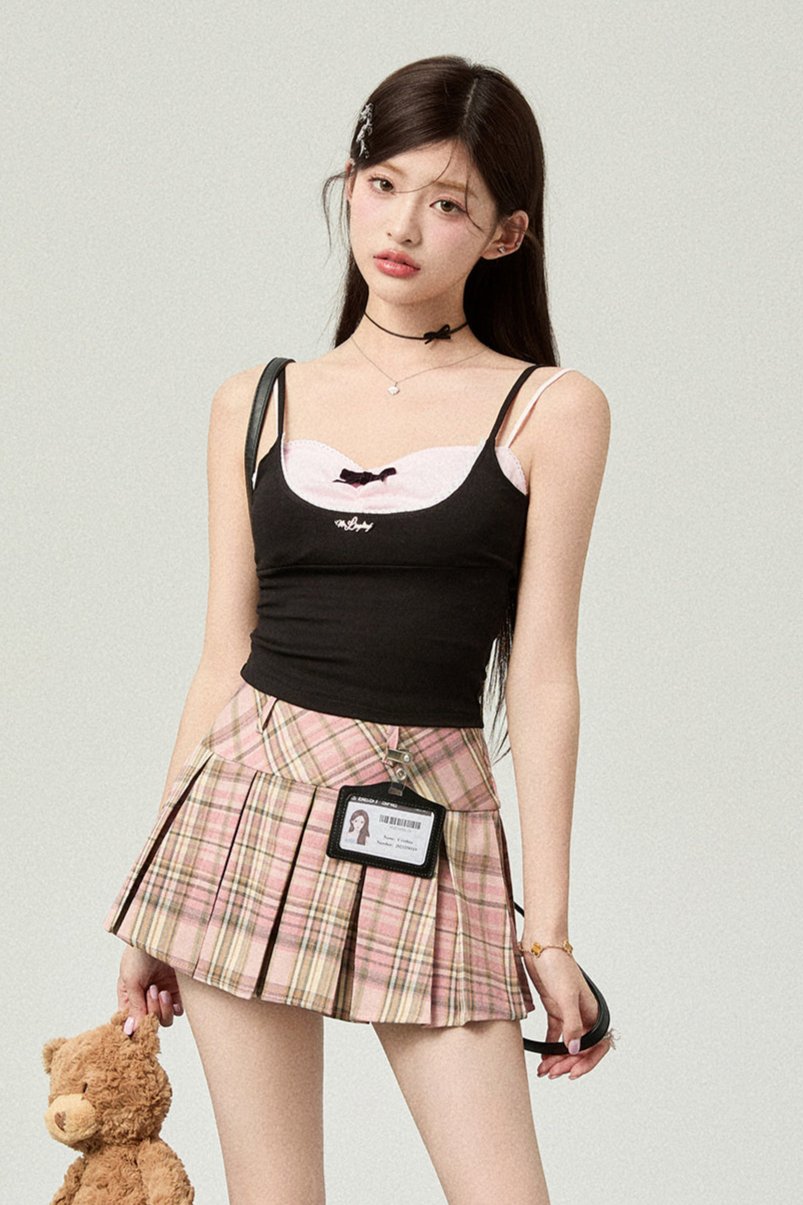 College Style Box Plaid Skirt