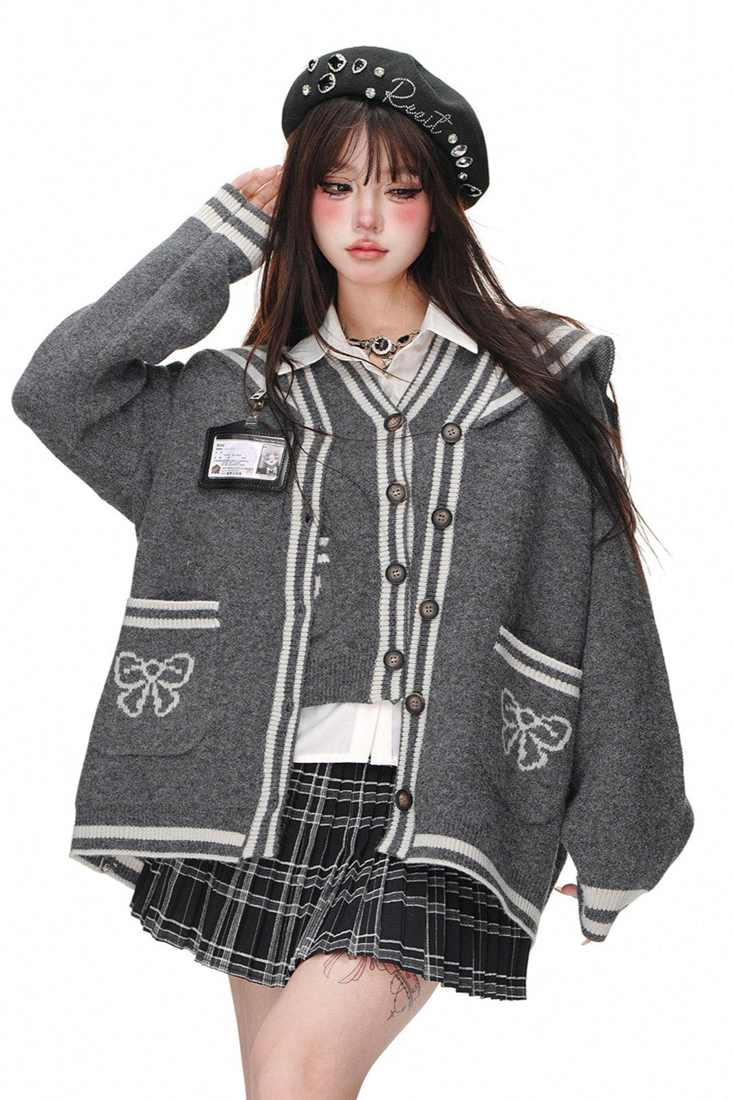 Lazy Style Sailor Suit Cardigan+ Vest