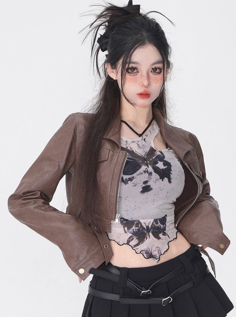 Milk Coffee Brown Retro Leather Jacket