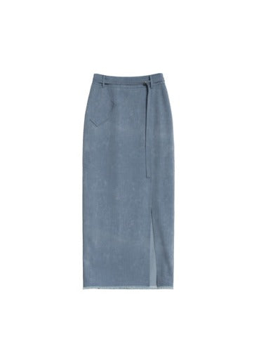 Smoky Blue Slit Skirt