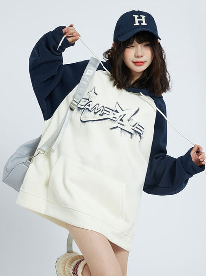 American Retro Bicolor Hooded Hoodie