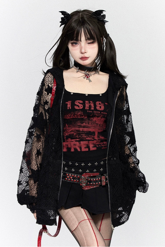 スターホローフードパーカー+ロックタンクトップス