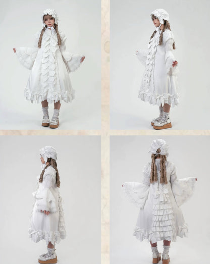 [November 15 Reservation Deadline] White Doll Style Front & Back Two-Way Ruffle Ribbon Lolita Dress (Short/Long) + Matching Shorts (Short/Long) + BB Hat