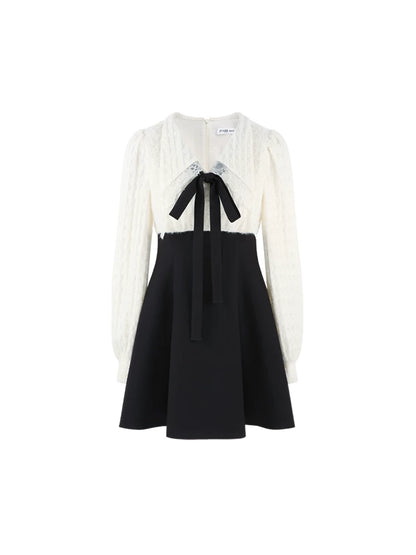 French Plush Patchwork Dress