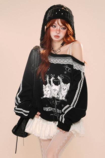 Lace -off -choru loose sweatshirt