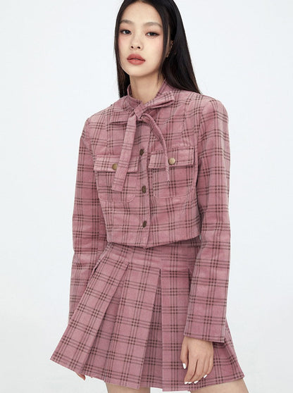 Ribbon Check Jacket + Check Skirt