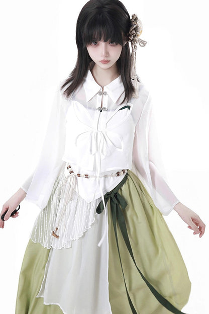 シフォンチャイナシャツ＋キャミソール＋ショートスカート＋ロングスカート＋レッグウォーマー