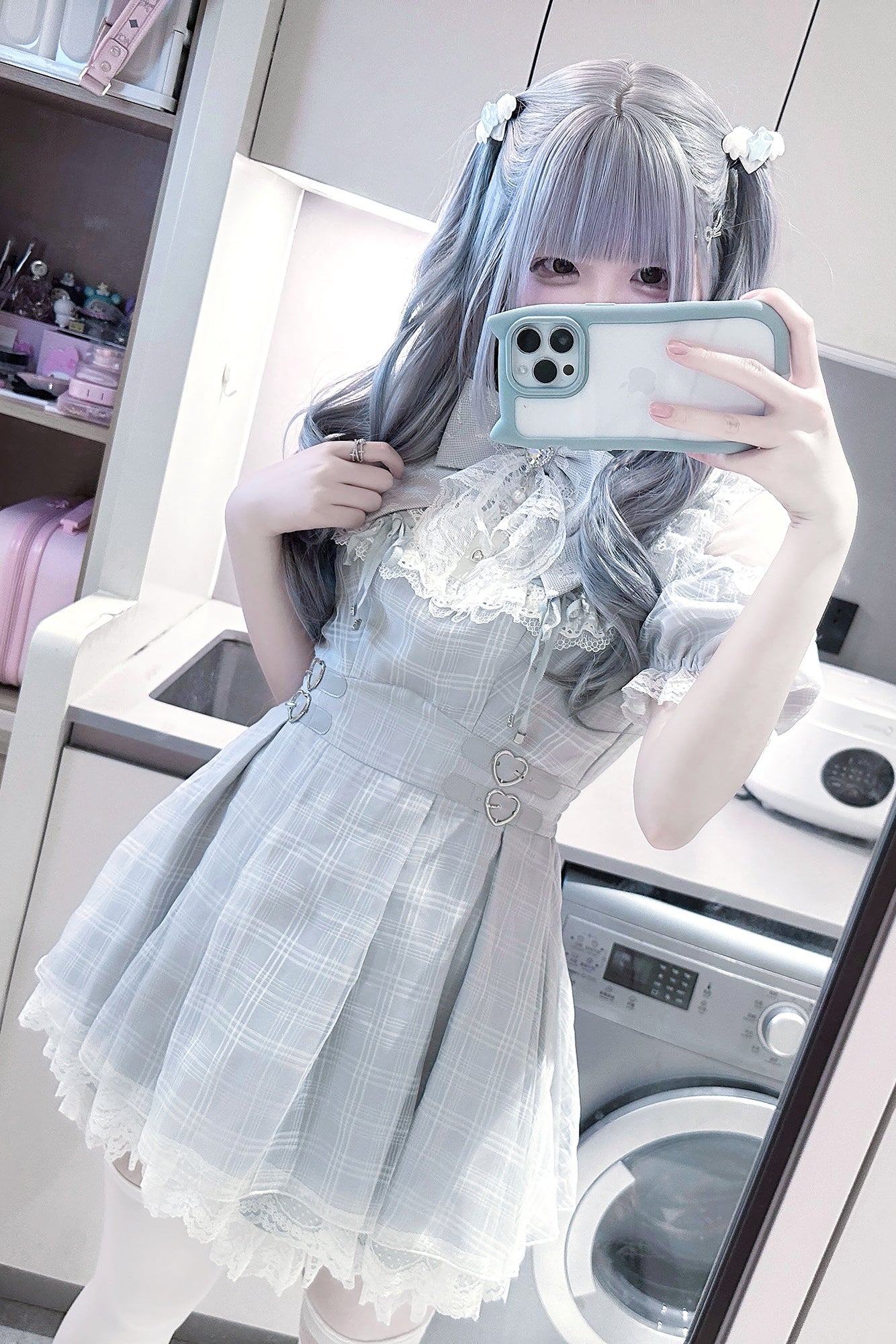 【予約商品】エンジェルグレーブルーチェックワンピース