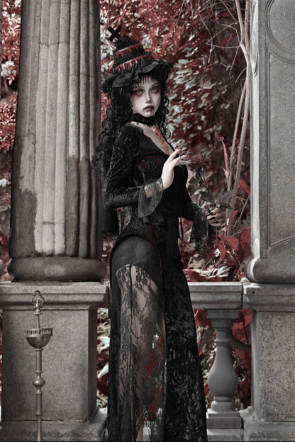 Blood Peak Gothic Dark Velvet Long Dress