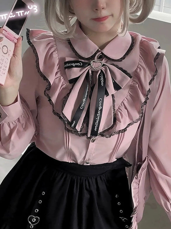 Love Story Mine Ci Original Ribbon Shirt High Waist Skirt Suit