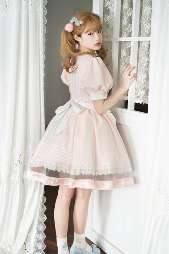 [Reservation product] Pastel Color Striped Sweet Ribbon Dress