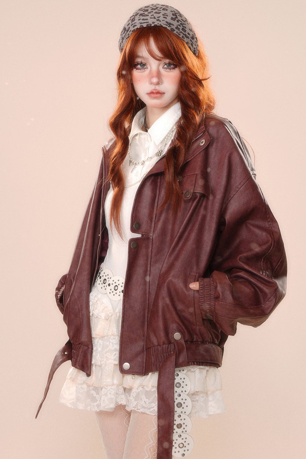 Fullscore Korean PU leather baker jacket