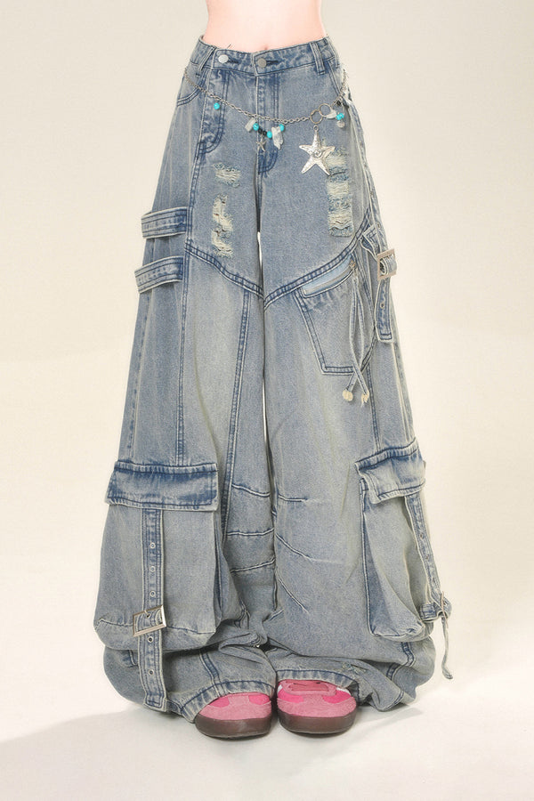 リップワイドハイストリートデニムパンツ