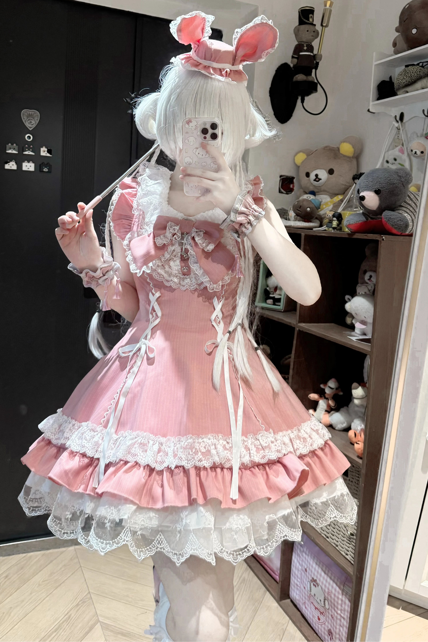 スイートストライプドールドレス+うさ耳ハット