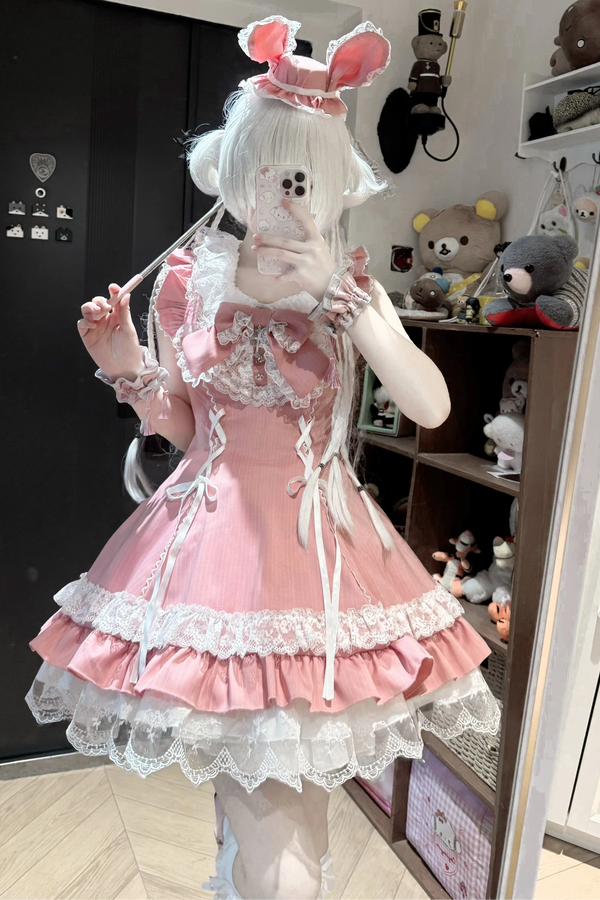 スイートストライプドールドレス+うさ耳ハット