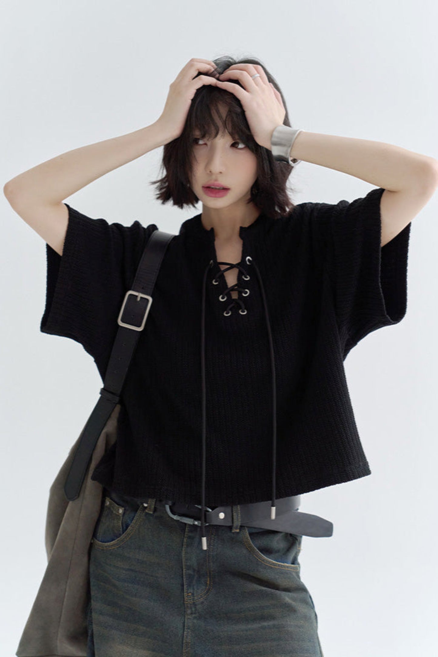 V-Neck Loose Fit Knit T-Shirt