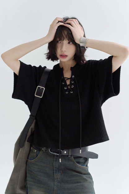 V-Neck Loose Fit Knit T-Shirt