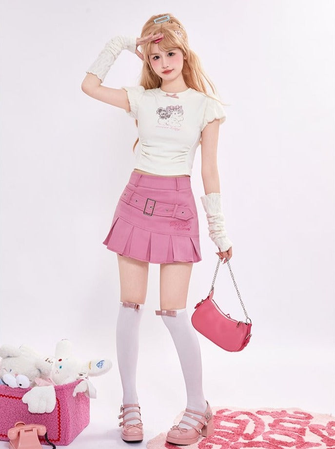 Cherry Jam Belt Design Mini Skirt