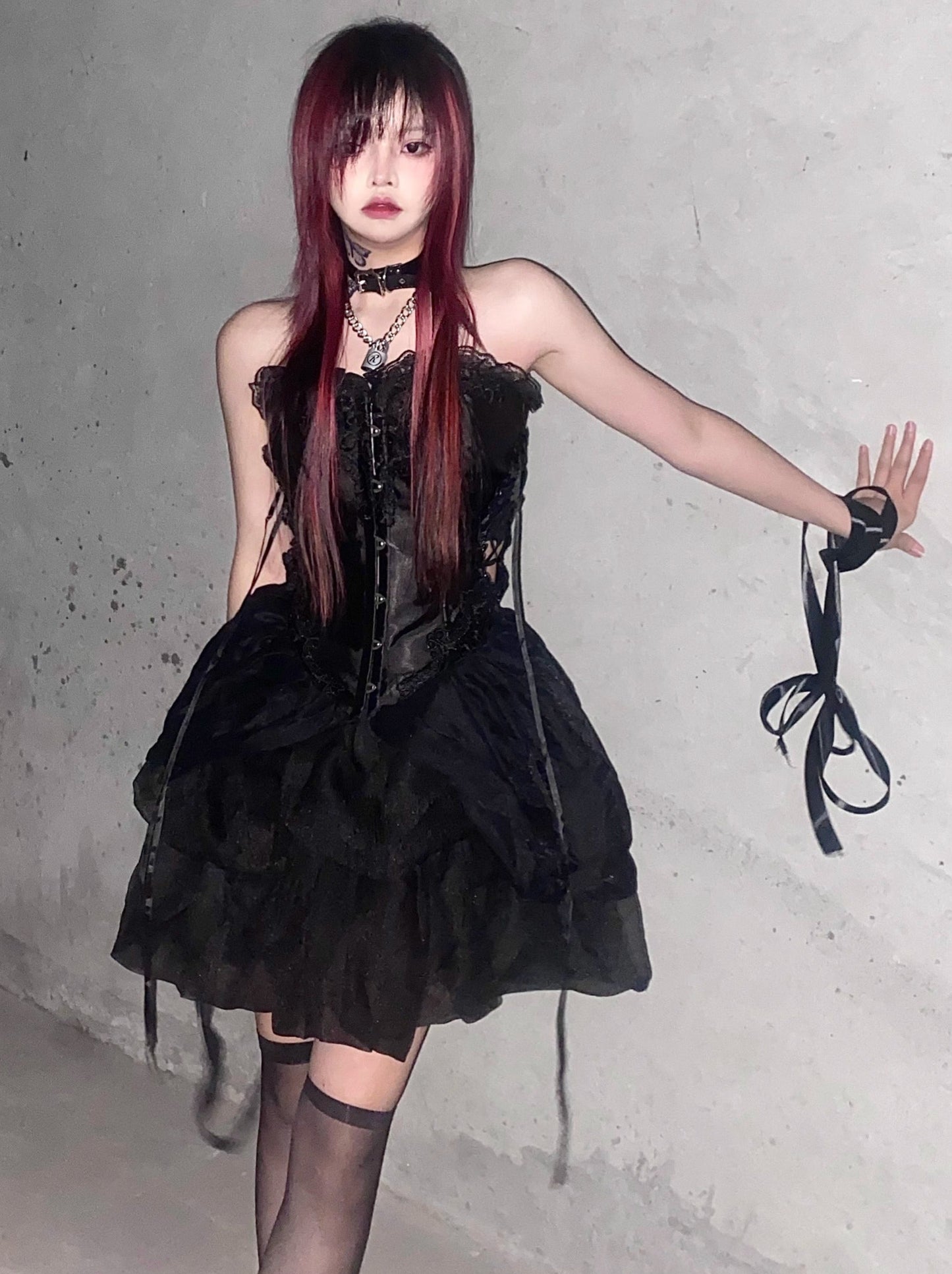 Cool Spicy Black Lace Up Viste + Tulle Skirt