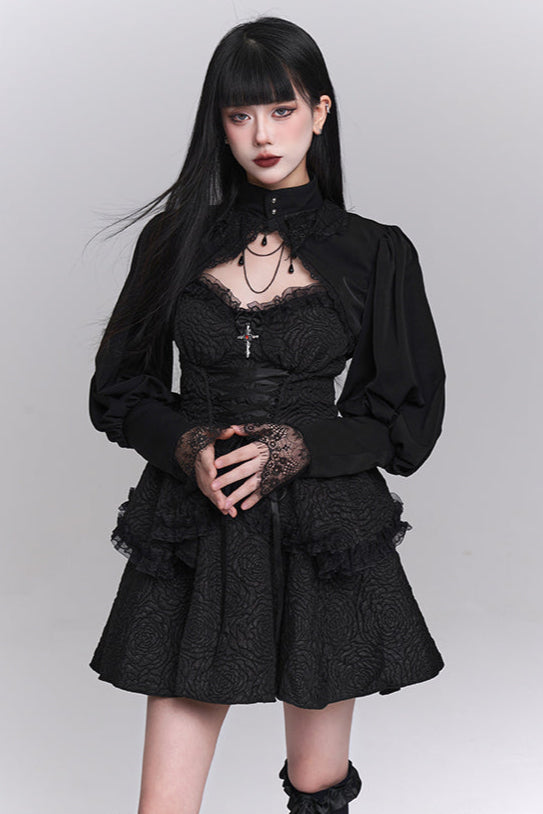 Gothic Style Neck Short Top + Suspender Dress