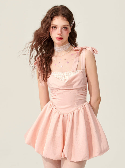[On sale at 20 o'clock on May 31st] Pink polka dot slip dress tutu skirt