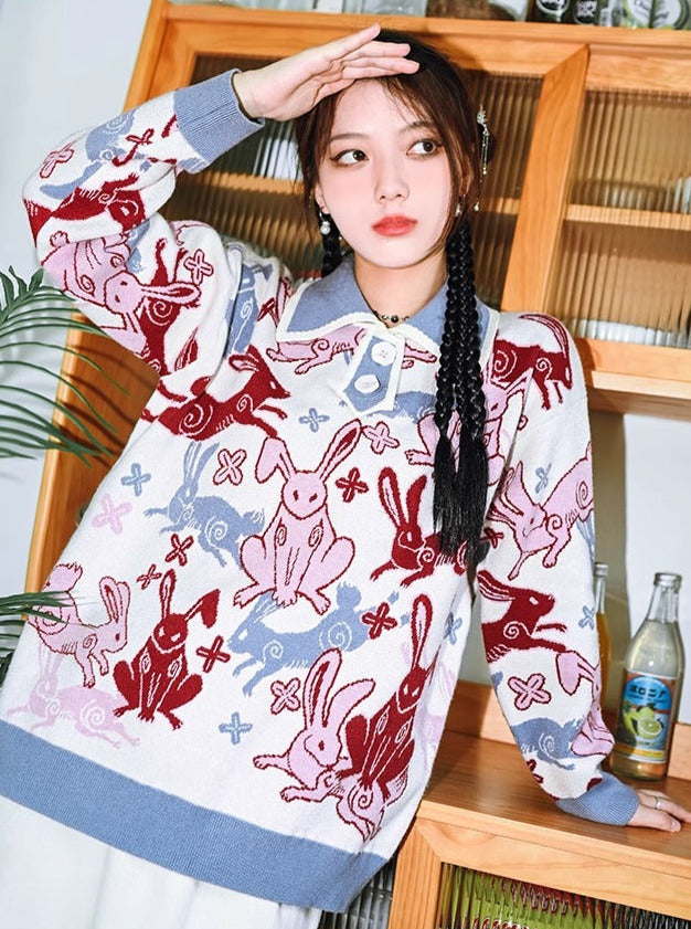 Retro Lazy Style Rabbit Knit Pullover Knit