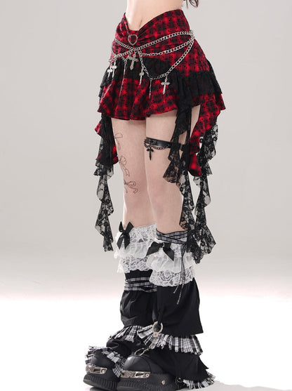 Rock Dark Check Lace Skirt