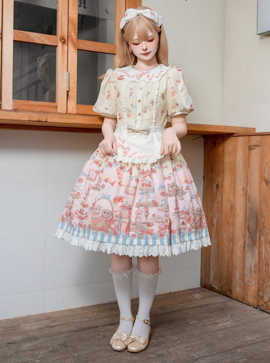 Cute Design Lolita Dress + Apron + Ribbon