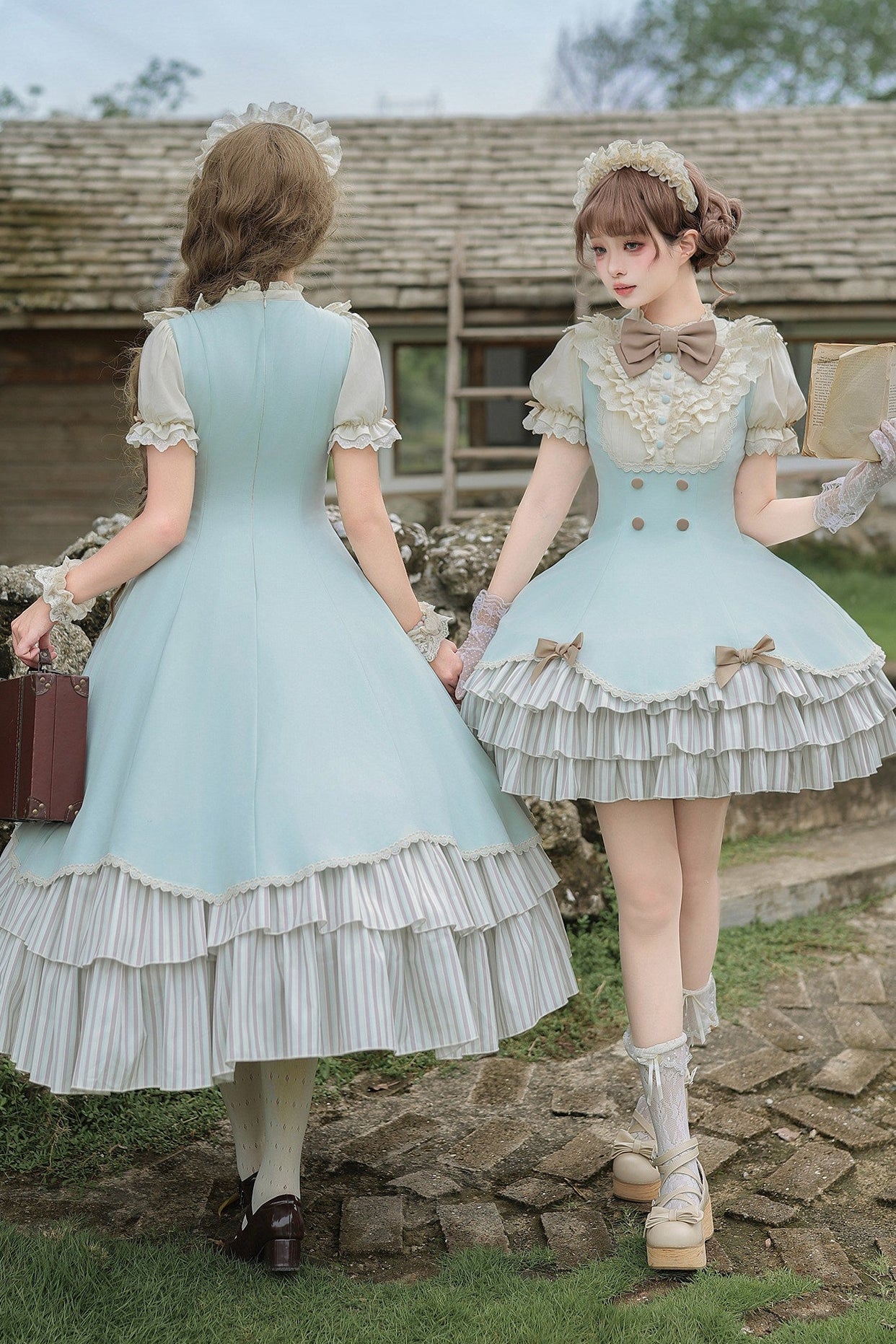 Lace Stand Collar Petal Hem Ruffle Dress