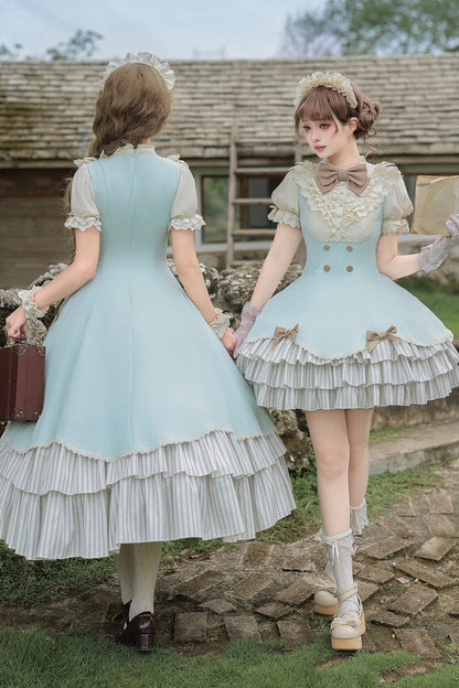 Lace Stand Collar Petal Hem Ruffle Dress