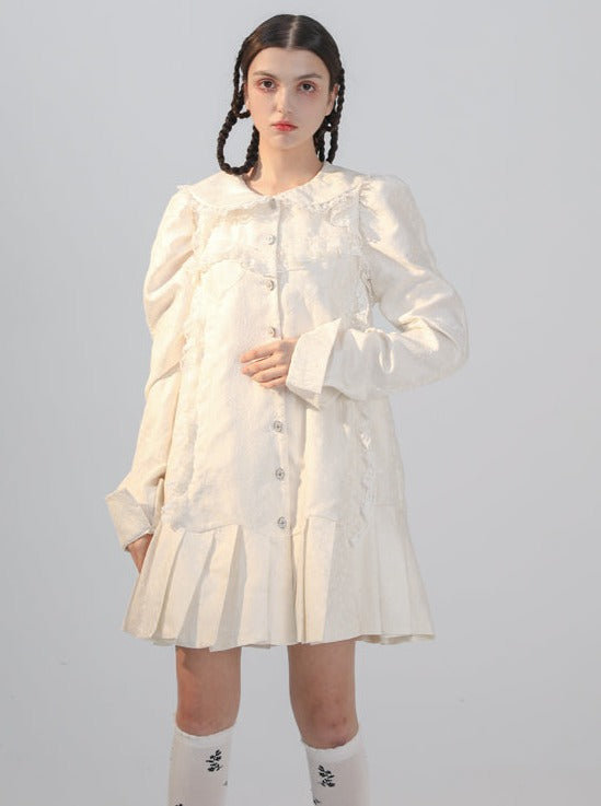 Orchid White Fog Jacquard Pleated Dress