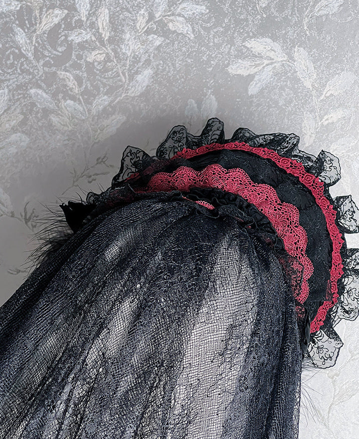 Black Mist Banquet Gothic Cross Rose Bonnet + Veil + Brooch