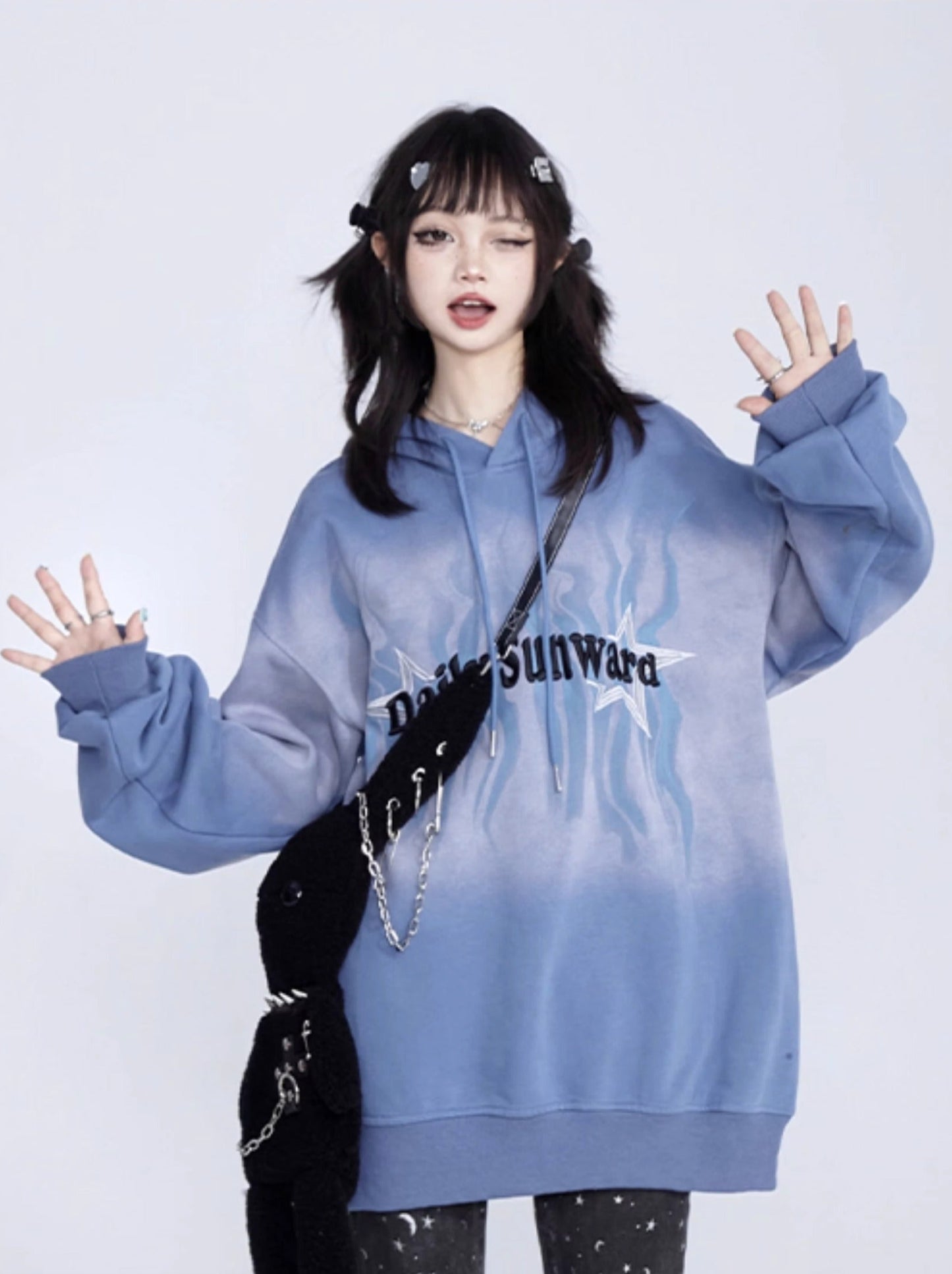 American Retro Oversized Gradient Hoodie Jacket