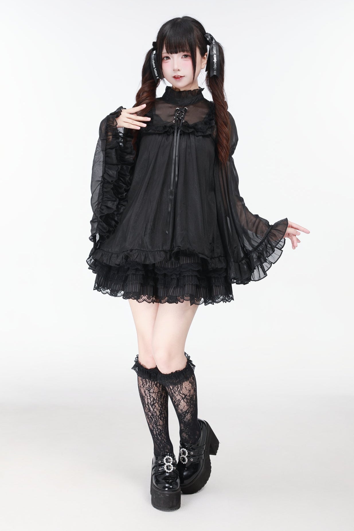 地雷バードサスペンダードレス＋シアースリーブトップス