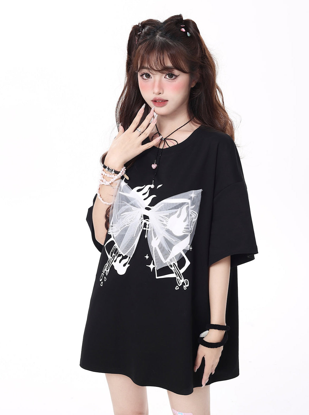 Butterfly Original Print In Sweet Girl Loose Round Neck T-shirt