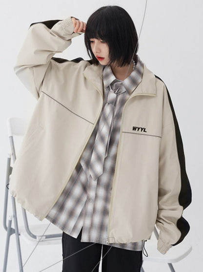 Loose Neutral Style Stitch Contrast Collar Jacket