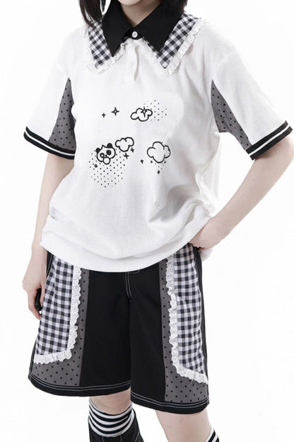 サブカルカップルトップス＋フードトップス＋スカート＋ハーフパンツ＋レッグウォーマー