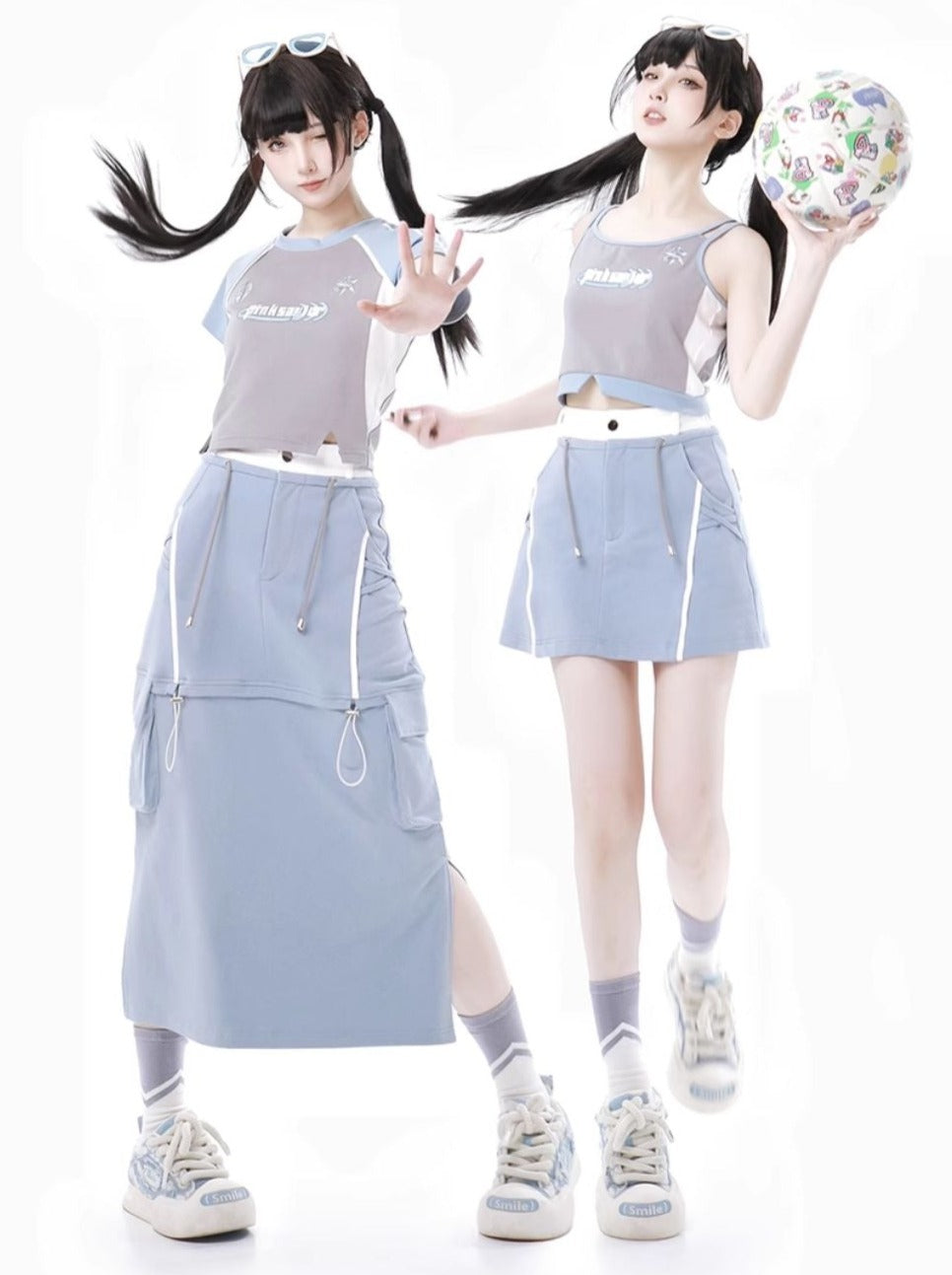 Sea Salt Soda Blue Summer Island Sport Top + Camisole + Long Skirt + Short Skirt