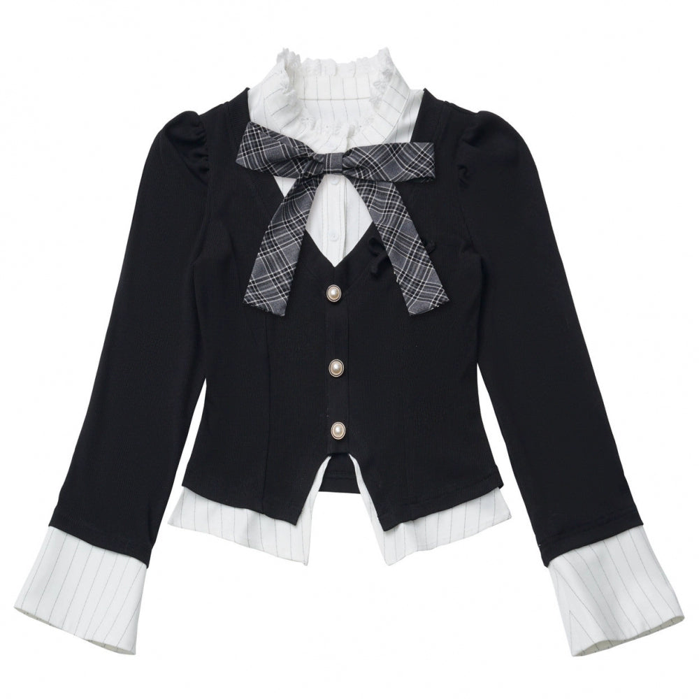 カレッジスリムフェイクツーピーストップス+チェックキュロット